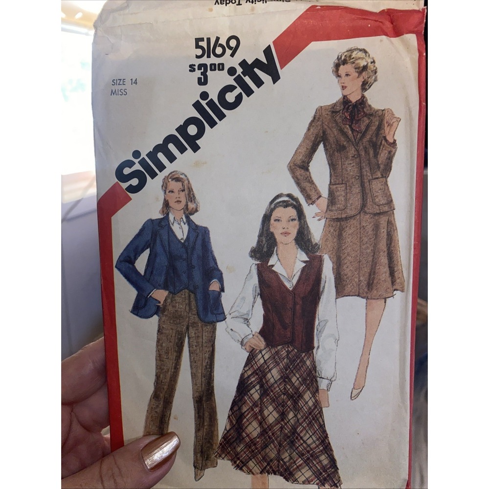 VTG 80s Simplicity 5169 Misses Outfit Sewing Pattern Size 14 Jacket Vest Skirt